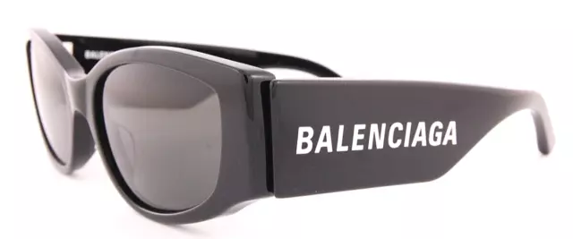 New Balenciaga Bb 0258S 001 Polished Black/Grey Lens Authentic Sunglasses 58-18