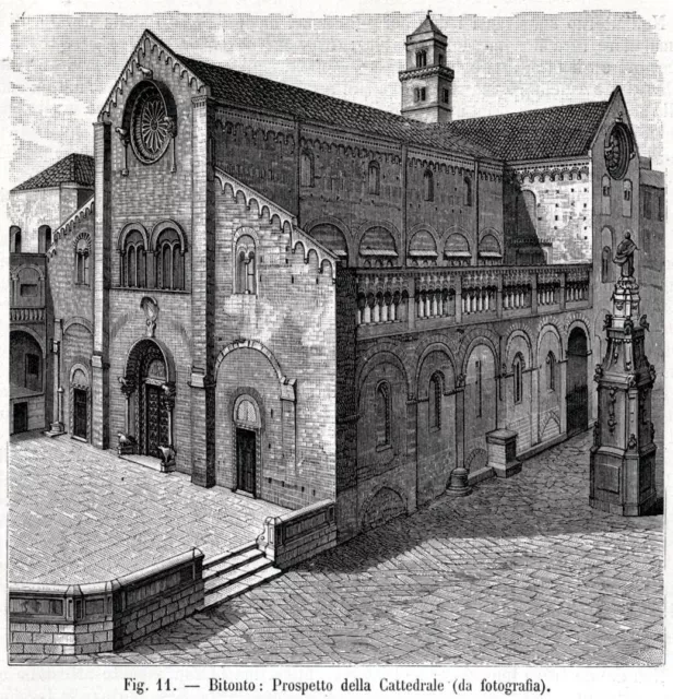 Bitonto: Cattedrale. Stampa antica di 124 anni + passepartout. 1899