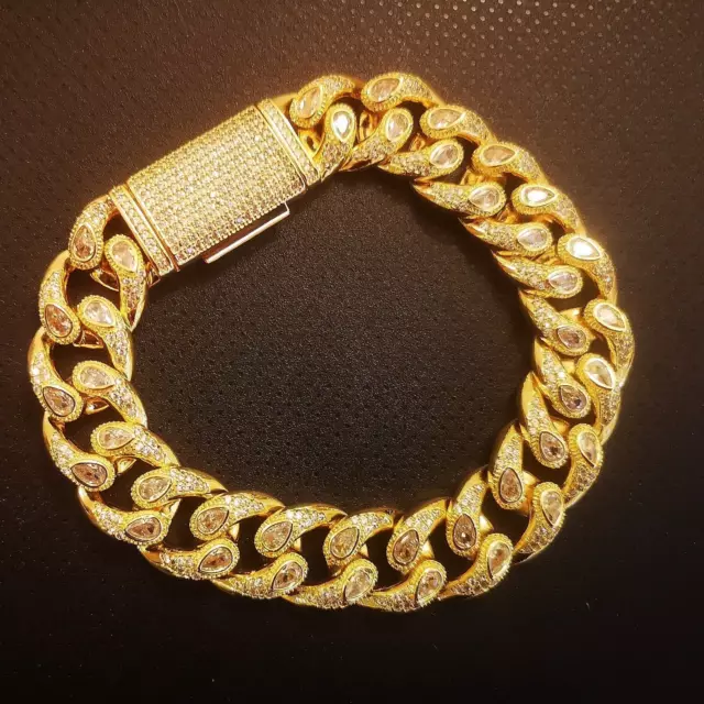 24ct Gold Layered Mens Heavy Cuban link Curb Bracelet 9" Adjustable 24k