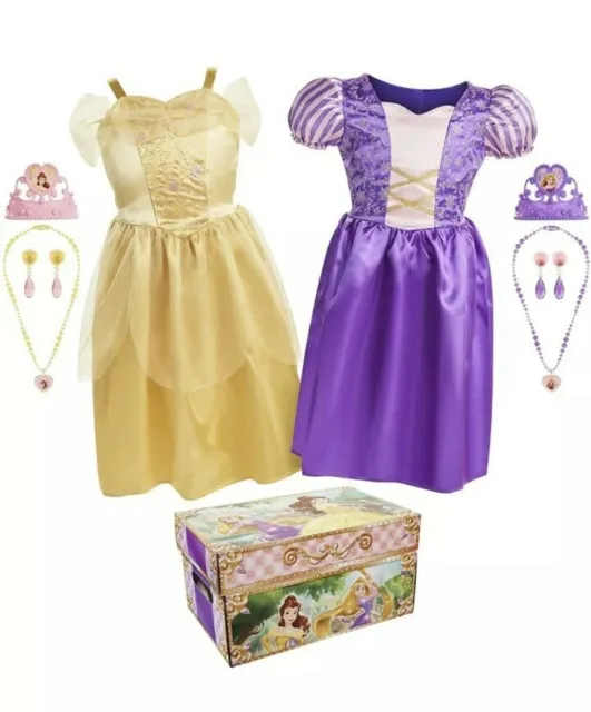 DISNEY PRINCESS BELLE & Rapunzel Dress Up Trunk Costumes 11 Pieces ...