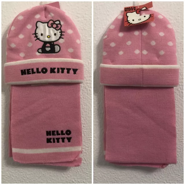 HELLO KITTY Completo invernale bambina sciarpa + cappello rosa Tg Unica - NUOVO