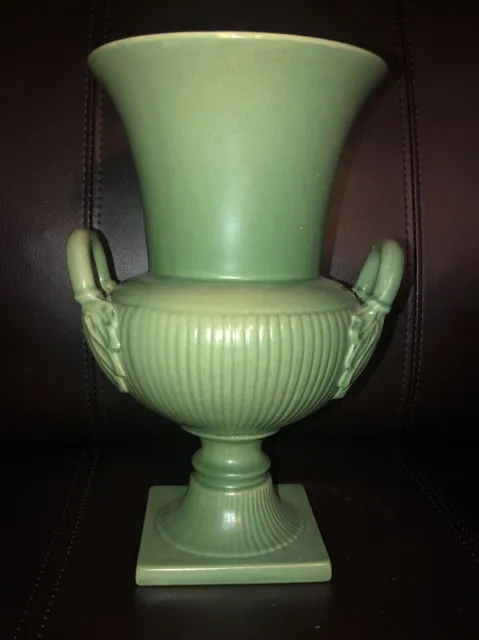 Vtg Red Wing Pottery Green Double Handle Vase 10" Urn #762 Loving Cup Usa