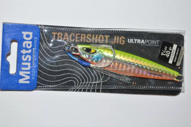 mustad tracershot jig ultra point hook jigging casting 1.5oz chartreuse bluegill