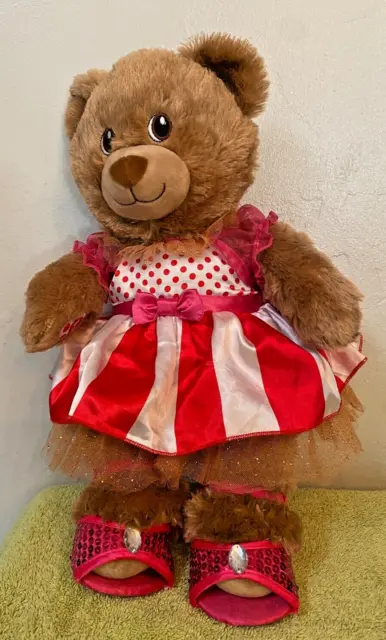 BAB Light Brown 16" Teddy Bear Wearing Lalaloopsy Red, White Dress, Sequin Shoes