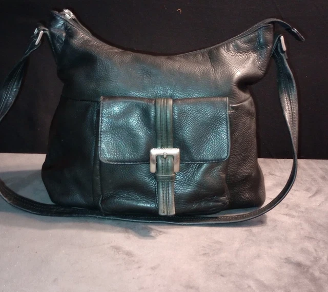 Stone & Co Medium Black Leather Crossbody Shoulder Bag  100% Real Cute Pocket