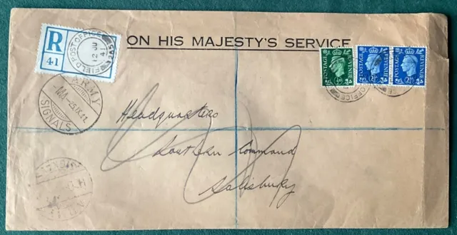 GB 1941 Large Registered OHMS (Military) envelope Redirected.