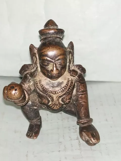 Antique Traditional Indian Ritual Bronze Statue God Baby Krishna Laddu Gopal ##8