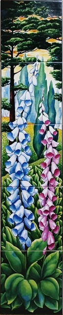 Floxglove Ceramic Tile Mural Decorative 5 Tiles 15x15cm Fireplace Blue Pink