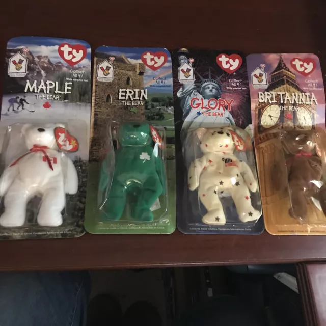 1999 Ty Beanie Babies Britannia Glory Erin Maple McDonalds Set of 4 New