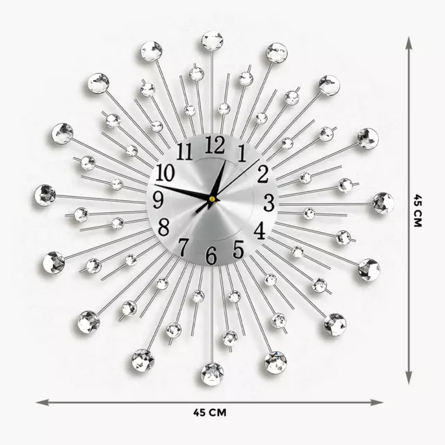 Extra Large Round Living  Modern Bedroom Diamond Clock Crystal Wall Clock Silent