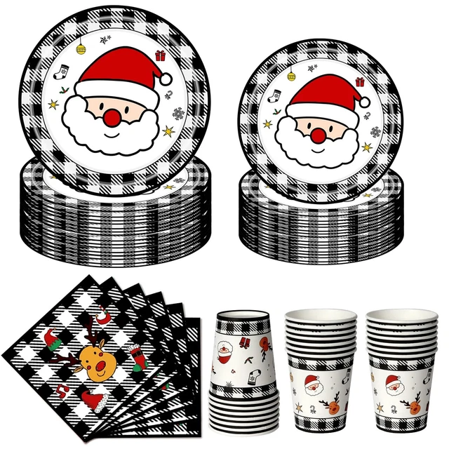 Stoviglie Di Carta Per Feste Di Natale - Set Completo Per 24 Ospiti, Con Piatti, Bicchieri E Tovaglioli - Decorazioni Natalizie Riciclabili