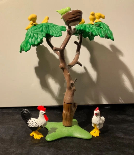 PLAYMOBIL BAUM MIT Vögeln und Nest 2 Hühner 6 gelbe Vögel 1 grüner ...