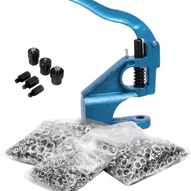 Grommet Machine Eyelet Hand Press Tool with 3 Dies and 1500 Pcs Silver Grommets