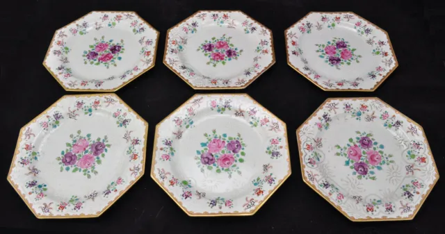 Set of 6 Antique Samson of Paris Hand Painted French Porcelain Octagonal Plates