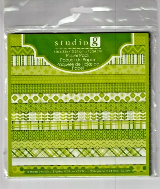 Paquete de papel Studio G 6x6" verde lima 15 hojas fabricación de tarjetas artesanales decoupage JJ