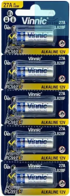5 x Vinnic A27 E27A MN27 L828 L828F 27A 12V Alkaline High Voltage Batteries