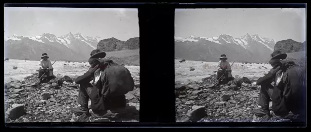 France Montagne Couple Photo Stereo NEGATIF Plaque de verre VR11r  