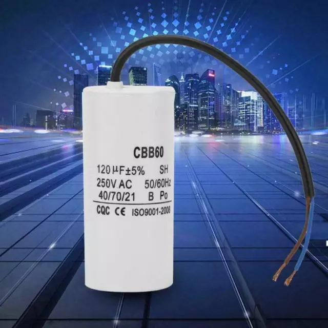 Motor Run Capacitor White CBB60 100/120uF 250VAC for 50/60Hz w/Wire -