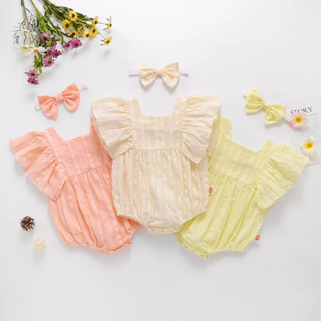 Newborn Infant Baby Girls Ruffles Ruched Solid Romper Bodysuit Casual Clothes