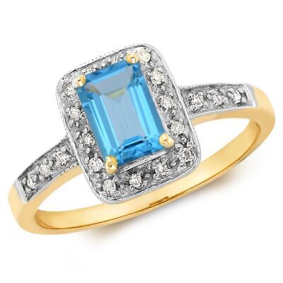 Diamant et Topaze Bleue Bague or Jaune