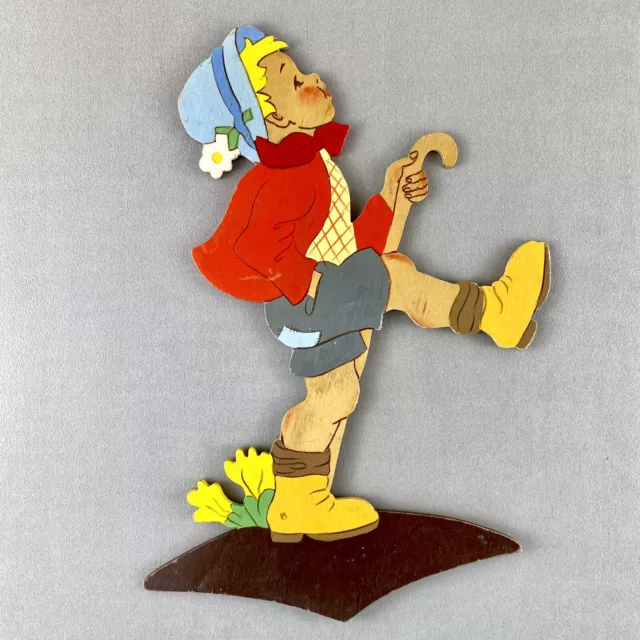 Märchen-Holzbild 1950er Mertens-Kunst: Niedlicher Schutenhut Junge 21cm Figur