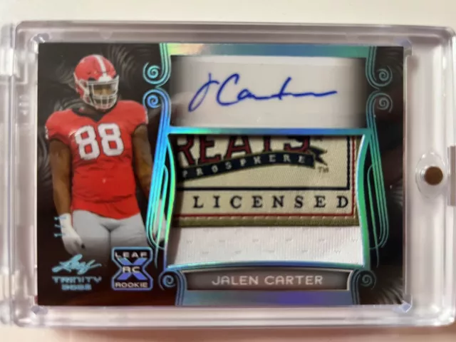 JALEN CARTER 2023 Leaf Trinity Platinum Black XRC Tag Patch AUTO 1/1 UGA NICE!