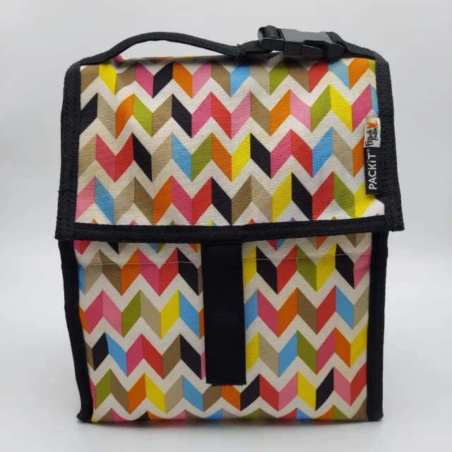 PACKIT Freezable Lunch Bag French Bull Collection Rainbow Chevron EXCELLENT