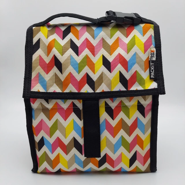 PACKIT Freezable Lunch Bag French Bull Collection Rainbow Chevron EXCELLENT