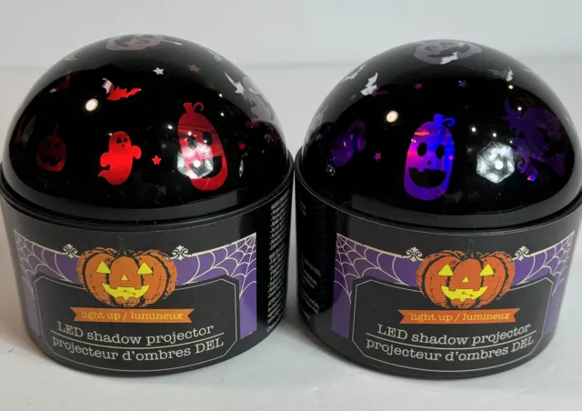 LED Shadow Projector Light Up HALLOWEEN Pumpkins Witches Ghost Bats Lot Of 2 NEW