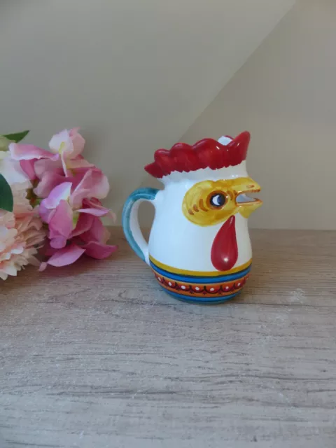 Petit pot à lait en forme de coq en céramique Deruta, crémier coq vintage