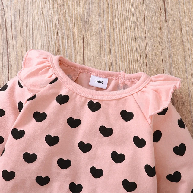 Kids Baby Girls Heart Print Ruffle Romper Tops Pants Headband Set Outfit Clothes 6