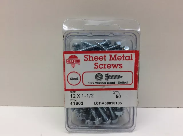 Hillman 41603 Hex Washer Head Slotted Sheet Metal Screw 12 X 1 1/2 50 Pack
