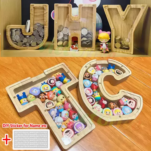 Wooden Letter Piggy Bank Alphabet Letter Piggy Bank for Kids Money Box & Sticker