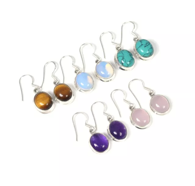 Wholesale 5PR 925 Solid Sterling Silver Tiger Eye Mix Hook Earring Lot h100