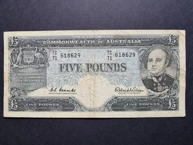 1960 £5 Five Pounds COOMBS WILSON Commonwealth of Australia Banknote TC71 QEII