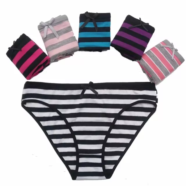 6 Pack Womens Ladies Cotton Knickers Underwear Seamless Striped Panties Briefs