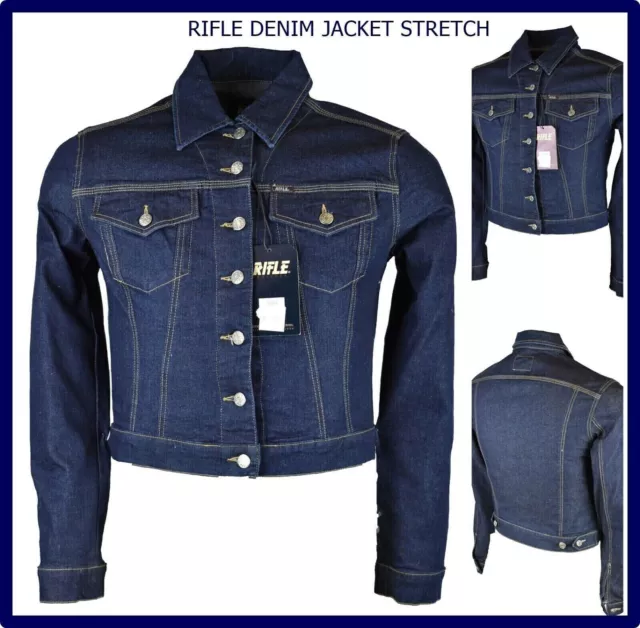 giacca a jeans donna corta Rifle giubbotto denim jacket m l cotone elasticizzata