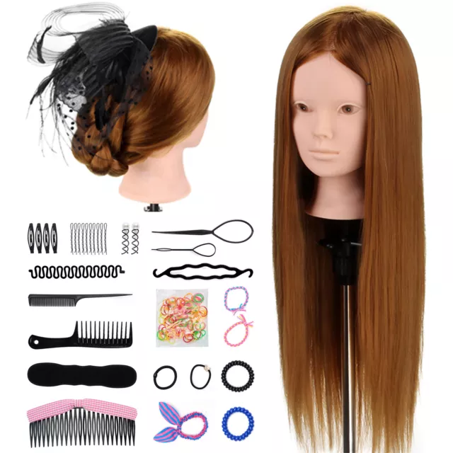 24 inch Real Hair Training Head Hairdressing Mannequin Doll Clamp&Braid Tool Set