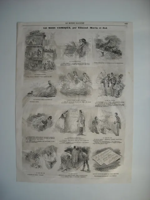 Gravure 1864. Le Mois Comique, Par Edmond Morin Et Zed. 12 Compositions Humorist