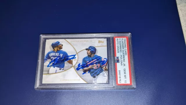 Vladimir Guerrero Jr  Sr  Signed Topps Baseball Card Auto Grade 10 PSA/DNA