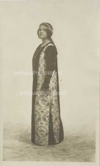 Beautiful young woman in amazing Art Nouveau dress antique photo