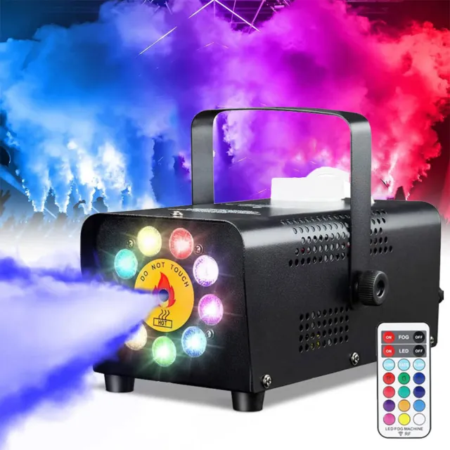 Smoke Machine Fog Machine Halloween Party LED Stage Lights Effect w/ 12 Colors