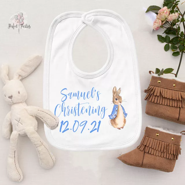 Personalised Peter Rabbit Bib, New Born Birthday Christening Baby Shower Gift