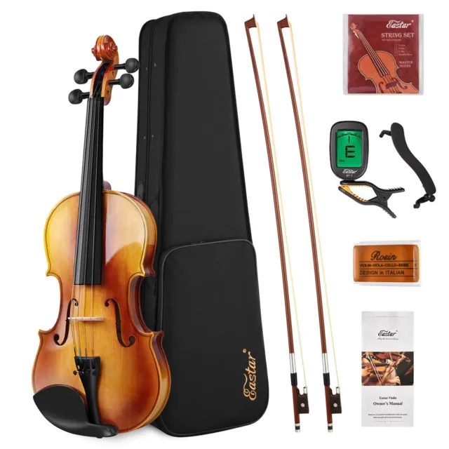 Eastar Violino 4/4 Violino in legno massello con 2 archi per principianti e...