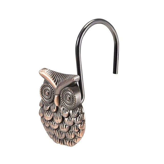 Shower Curtain Hooks, Zinc Alloy Owl Shape Curtain Rod Hook Hangers 12Pcs