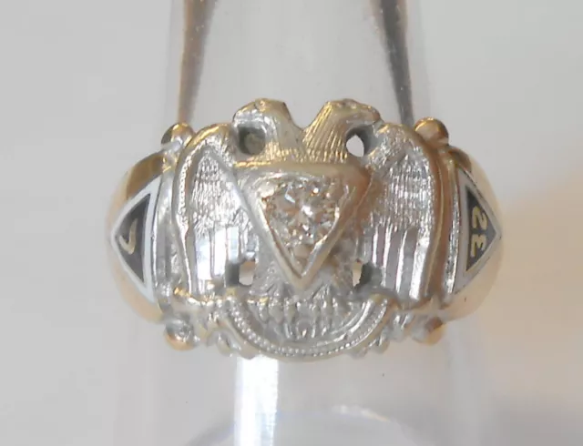 Vintage Masonic 32nd Level Double Eagle w/ Diamond 10K Gold Heavy Ring Size 10