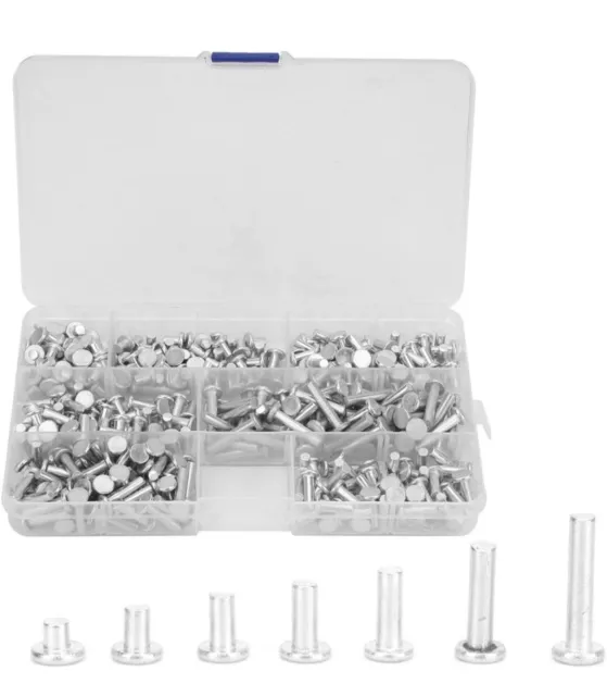 350pcs Flat Head Solid Rivets M4 Kit, Aluminum Rivets Set Length 4/6/8/10/12/16/
