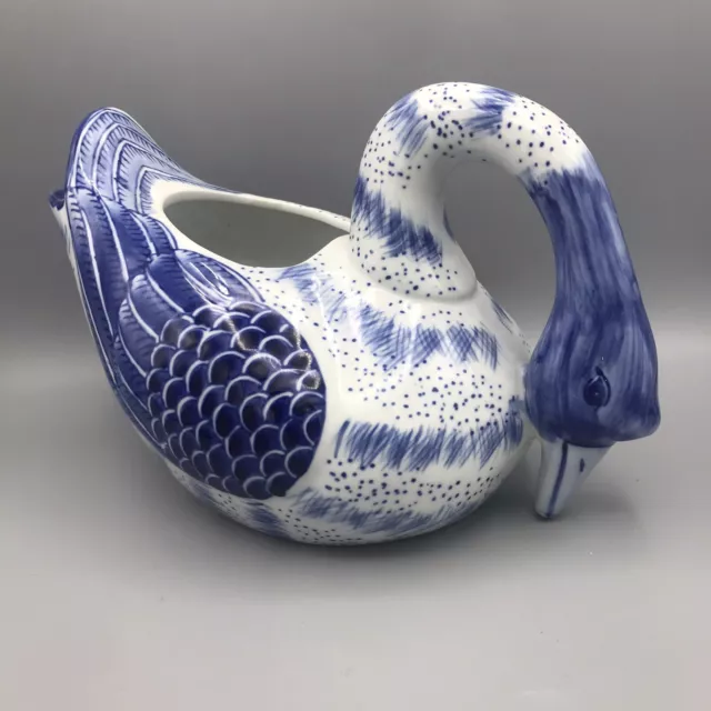 Blue Swan Goose Ceramic Vase Vintage Chinese Large 13” Hand Painted bird duck