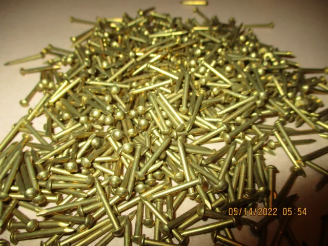 100  Vintage 5/8" X #16, Solid Brass Brad Nails, Round Dome Head Escutcheon Pins