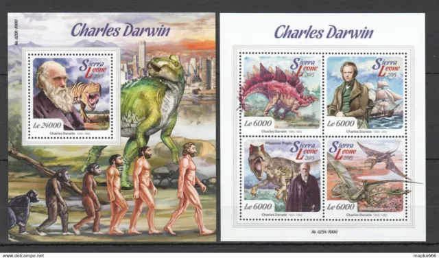 St540 2015 Sierra Leone Prehistoric Fauna Darwin Dinosaurs 1Kb+1Bl Mnh Stamps